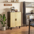 Buffet enfilade, meuble de cuisine, meuble bar à café avec 2 portes en rotin et étagères réglables