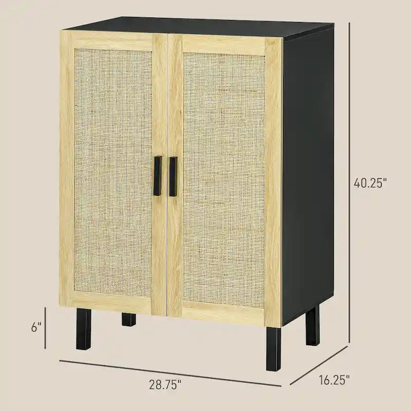 Buffet enfilade, meuble de cuisine, meuble bar à café avec 2 portes en rotin et étagères réglables