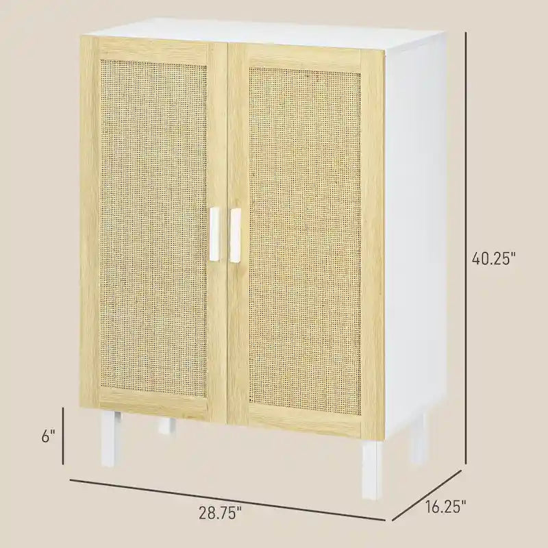 Buffet enfilade, meuble de cuisine, meuble bar à café avec 2 portes en rotin et étagères réglables